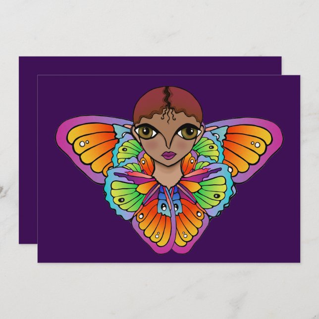 chica de mariposa Tarjeta de agradecimiento plana (Anverso / Reverso)