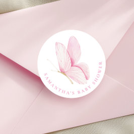 Chica de mariposas rosadas Pegatina Baby Shower