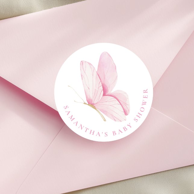 Chica de mariposas rosadas Pegatina Baby Shower (Subido por el creador)