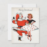 chica de Navidad de los años 50 bailando con Santa<br><div class="desc">chica Vintage de Navidad de los años 50 bailando con tarjeta de vacaciones Santa.</div>