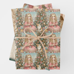 Chica de Navidad y gatos de papel