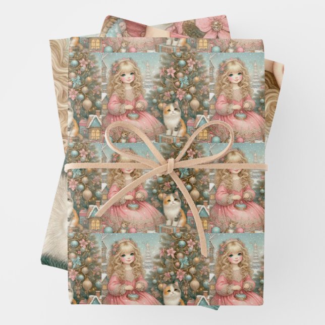 Chica de Navidad y gatos de papel (In situ)