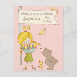 Chica de oso Ducklings Niños Invitación de cumplea