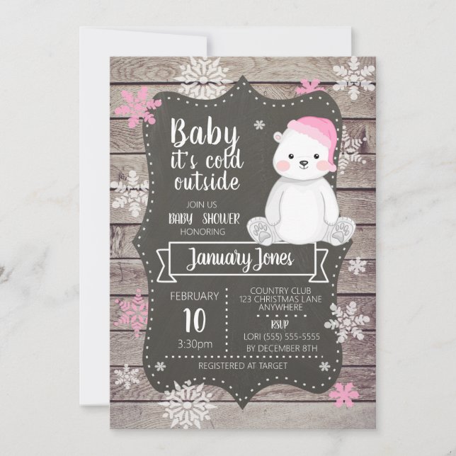 Chica de oso polar Invitación Baby Shower Yo Rosa (Anverso)