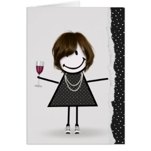 Chica de palitos de cumpleaños con vino y zapatill