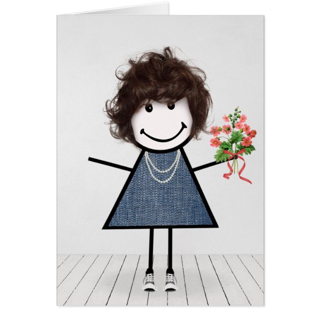 Chica de palo de cumpleaños con ramo de flores (Frente)