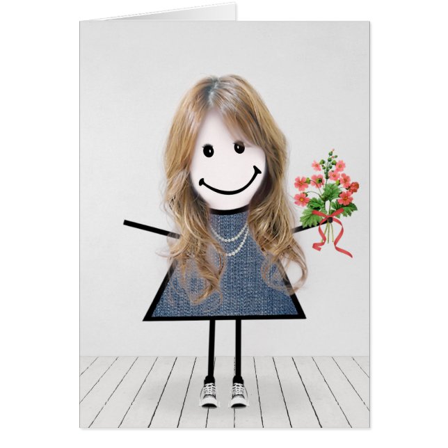 Chica de palo de cumpleaños con ramo de flores (Frente)