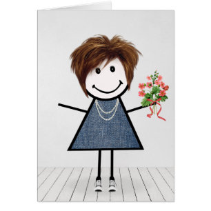 Chica de palo de cumpleaños con ramo de flores