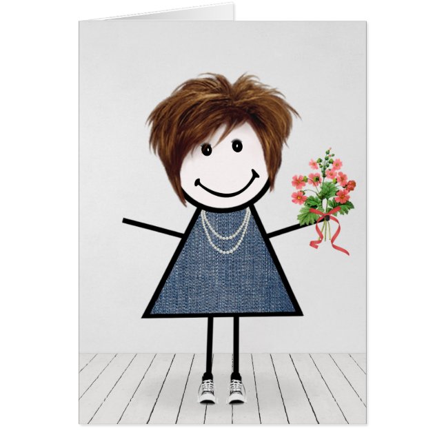 Chica de palo de cumpleaños con ramo de flores (Frente)