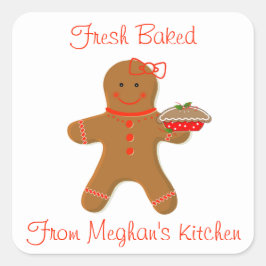Chica de pan de jengibre con etiqueta circular