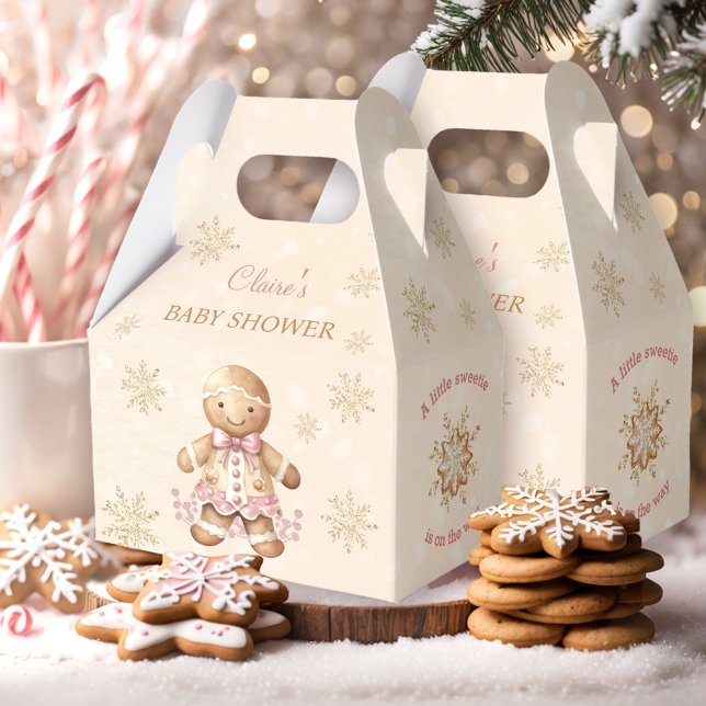 Chica de pan de jengibre Navidades Caja de Favor d (Gingerbread Girl Christmas Baby Shower Favor Box)