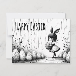 Chica de Pascua en blanco y negro con orejas de co