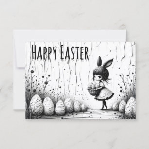 Chica de Pascua en blanco y negro con orejas de co