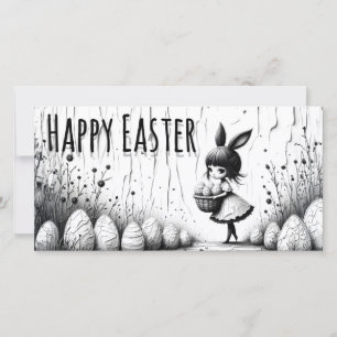 Chica de Pascua en blanco y negro con orejas de co