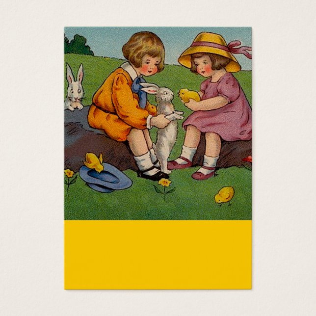 Chica de Pascua y niño con conejitos (Frente)