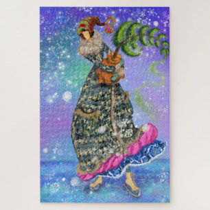 Chica de patinaje con pintura de rompecabezas de á