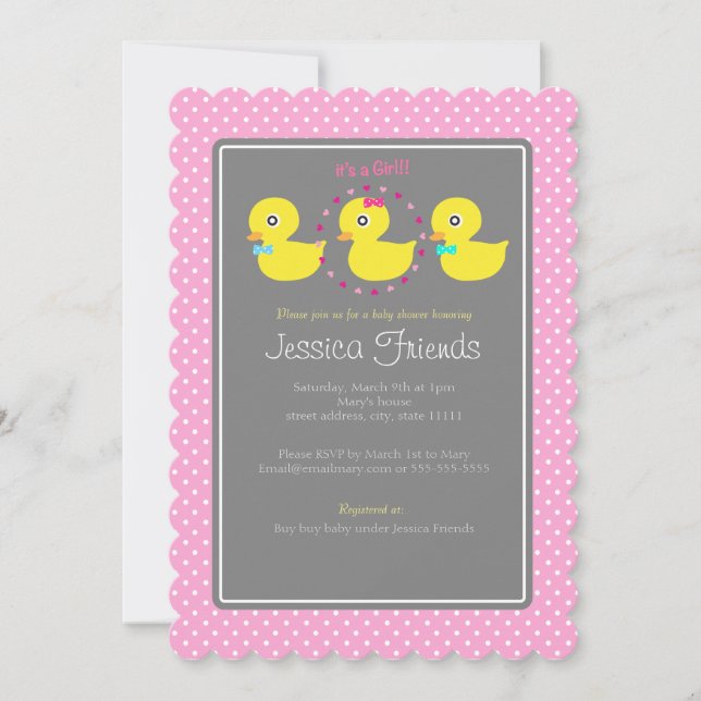 Chica de pato lindo invitación a la ducha de bebé (Anverso)
