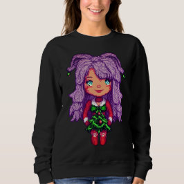 Chica de pelo púrpura de sudadera básica para muje