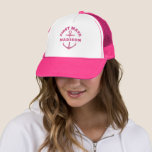 Chica de personalizado Gorra rosa de primer contac<br><div class="desc">chica personalizado gorra de barco con un ancla acuática rosa caliente que lee FIRST MATE y su nombre personalizado. Excelente regalo para un viaje en bote para chicas,  su propio velero,  yate,  tripulación de barco,  ducha de novia.</div>