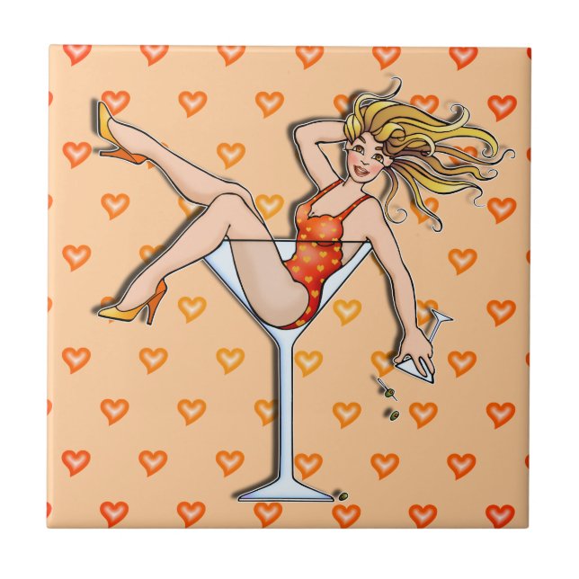 Chica De Pin-UP En Una Teja De Montura De Cristal  (Frente)