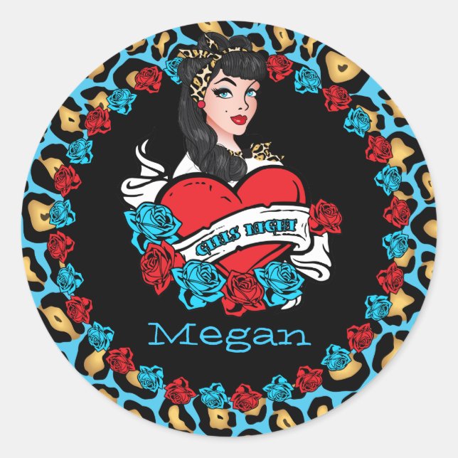 Chica de Pin-up, Rock-a-Billy, Pegatinas Fiestas (Anverso)