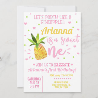 Chica de piña primera invitación de cumpleaños.