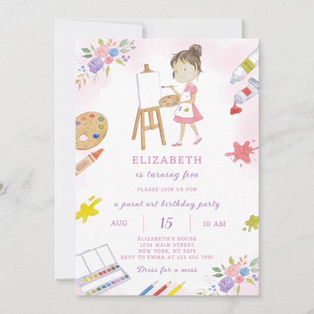 Chica de pintura Invitación de cumpleaños (Anverso)