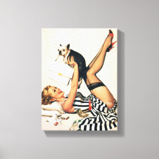 Chica de Puppy Lover Pin-up - Arte Retro Pinup