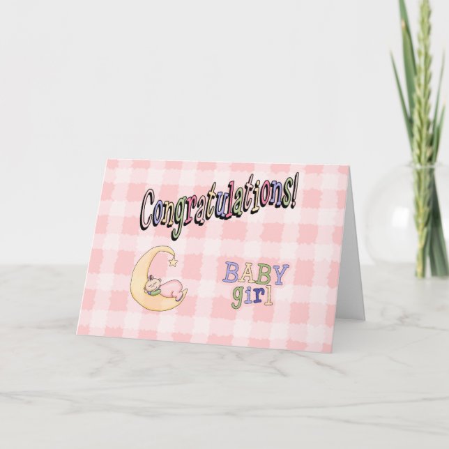 Chica de recién nacido felicitaciones tarjeta de f (Anverso)