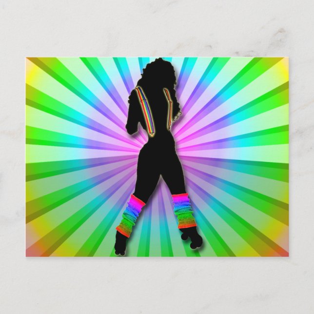 Chica de rollo retro en postal arco iris (Anverso)