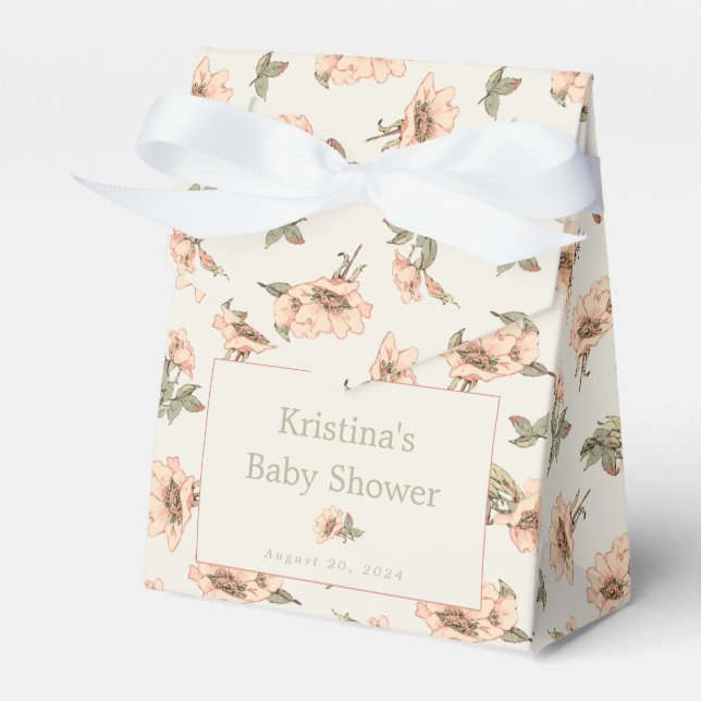 Chica de rosas rosadas Caja de Favor Baby Shower (Front Side)