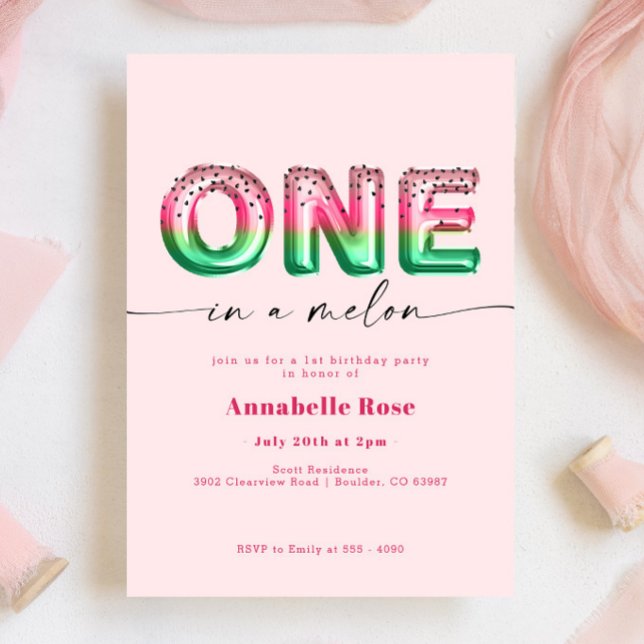 Chica de sandía rosada Invitación a primer cumplea (Subido por el creador)