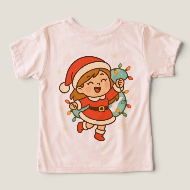 Chica de Santa Feliz con Luces de Navidad (Diseño Reverso )