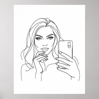 Chica de selfie - Arte de línea