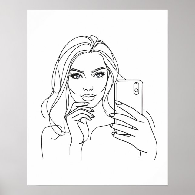 Chica de selfie - Arte de línea (Frente)