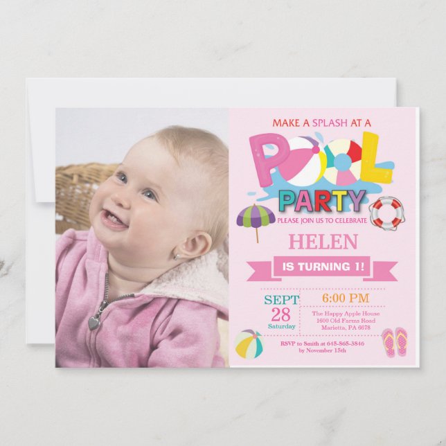 Chica de splash de invitación a fiesta de fondo de (Anverso)