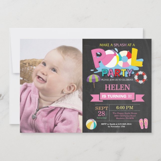 Chica de splash de invitación a fiesta de fondo de (Anverso)