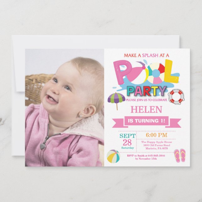 Chica de splash de invitación a fiesta de fondo de (Anverso)