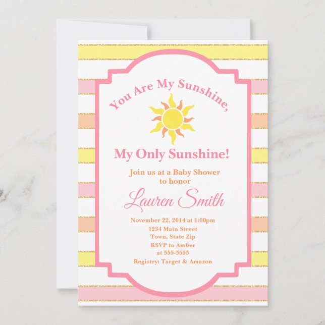 Chica de Sun de la invitación de Baby Shower de la (Anverso)