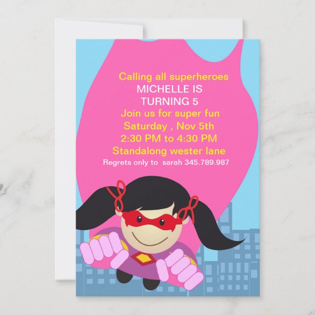 Chica de superhéroes invitación de cumpleaños para (Anverso)