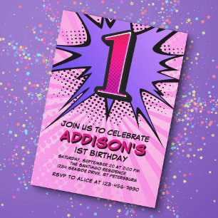 Chica de Superheroína 1ª invitación de cumpleaños