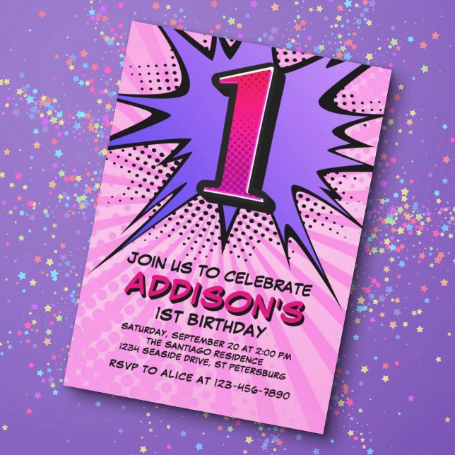 Chica de Superheroína 1ª invitación de cumpleaños (Subido por el creador)