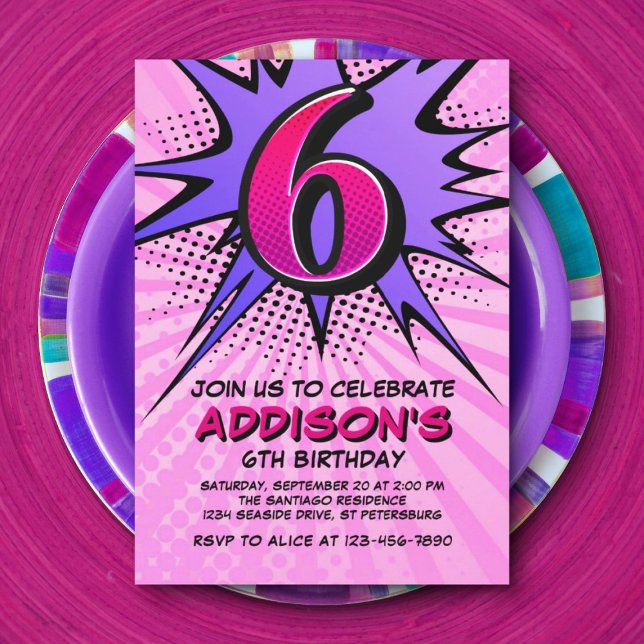 Chica de Superheroína 6ª invitación de cumpleaños (Subido por el creador)