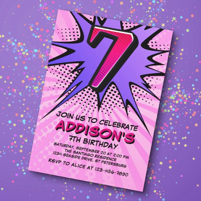 Chica de Superheroína 7 Invitación de cumpleaños (Subido por el creador)