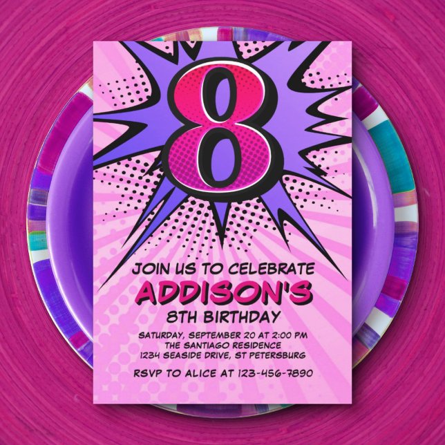 Chica de Superheroína 8 Invitación de cumpleaños (Subido por el creador)