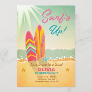 Chica de Surf's Up Beach por invitación al cumplea