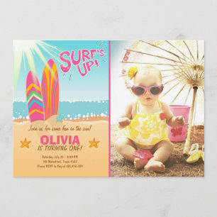 Chica de Surf's Up Beach por invitación al cumplea