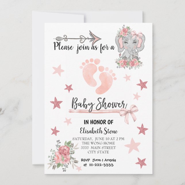 Chica de tarjeta de invitación Baby Shower 5X7" (Anverso)