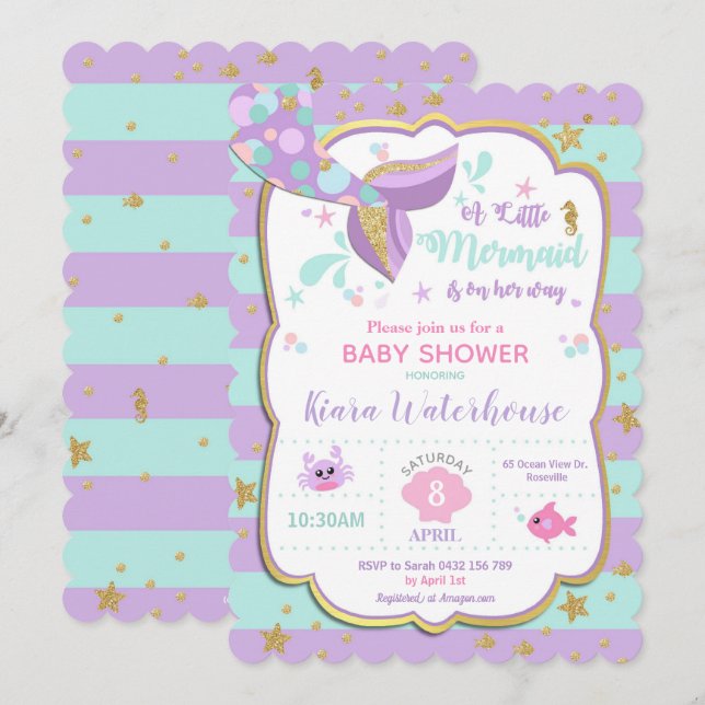 Chica de tarjeta de invitación Baby Shower para si (Anverso / Reverso)