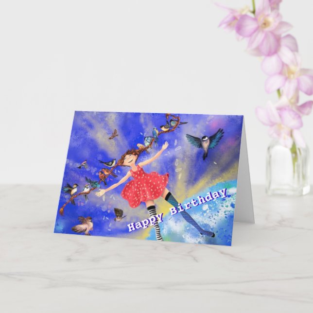 Chica de tarjetas de cumpleaños feliz con aves - s (Orquídea)